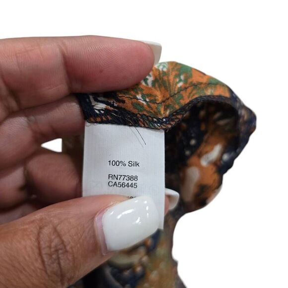 Madewell Top Women's Small Sea Floral 100% Silk Tassel Tie Off-Shoulder Blouse - Picture 6 of 7